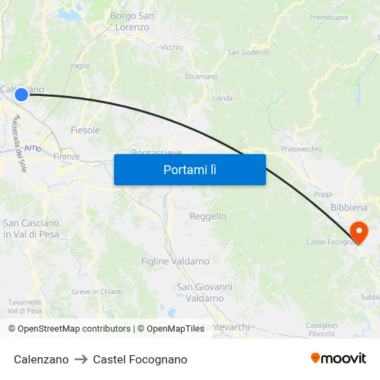 Calenzano to Castel Focognano map