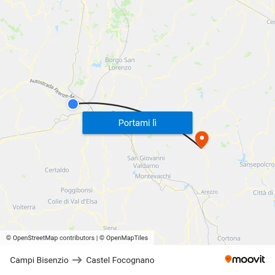 Campi Bisenzio to Castel Focognano map