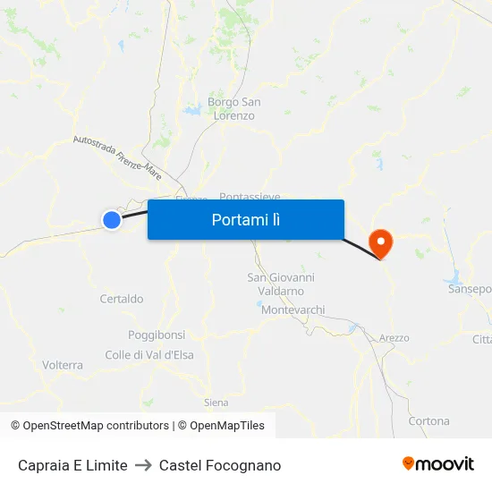 Capraia E Limite to Castel Focognano map