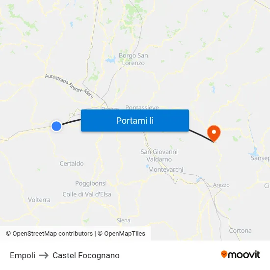 Empoli to Castel Focognano map