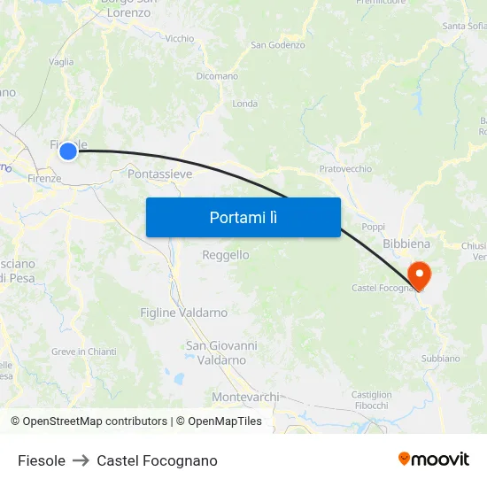 Fiesole to Castel Focognano map