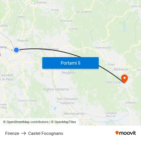 Firenze to Castel Focognano map