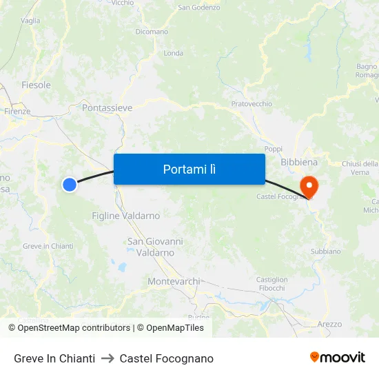 Greve In Chianti to Castel Focognano map