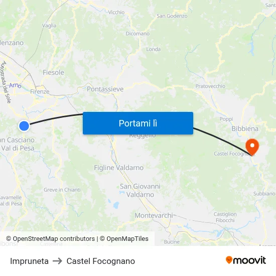 Impruneta to Castel Focognano map