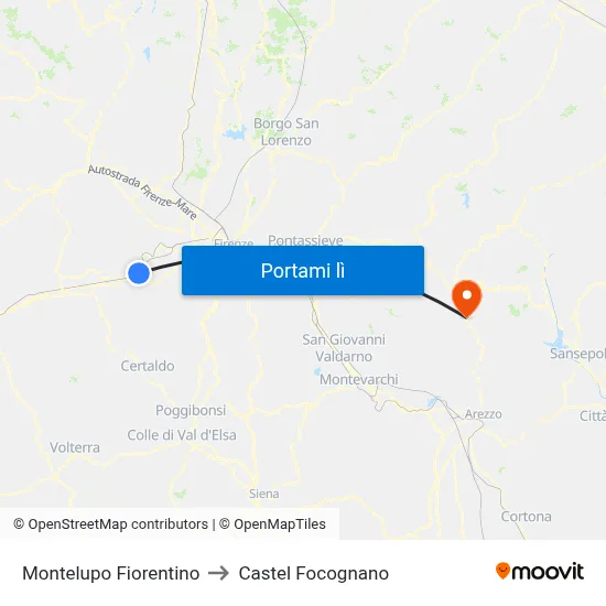 Montelupo Fiorentino to Castel Focognano map