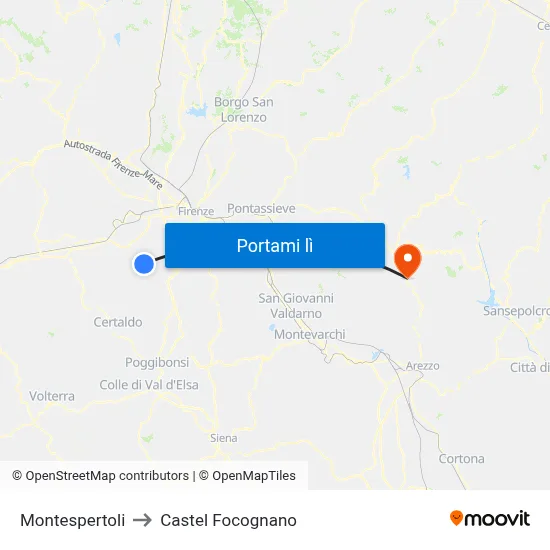 Montespertoli to Castel Focognano map