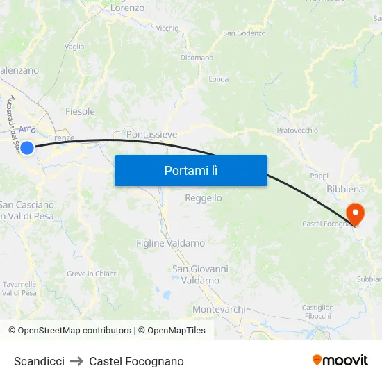 Scandicci to Castel Focognano map