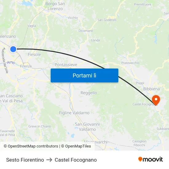 Sesto Fiorentino to Castel Focognano map