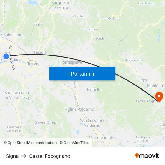 Signa to Castel Focognano map