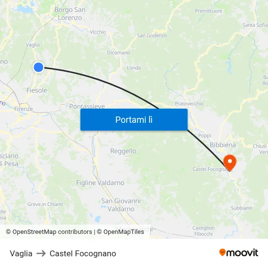 Vaglia to Castel Focognano map