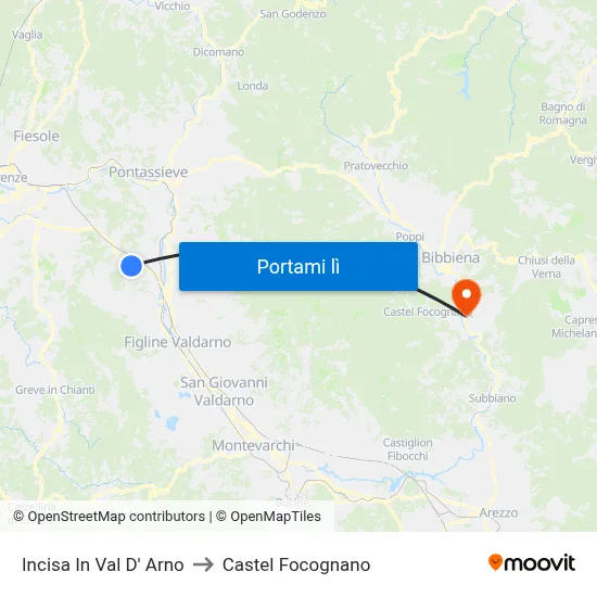 Incisa In Val D' Arno to Castel Focognano map