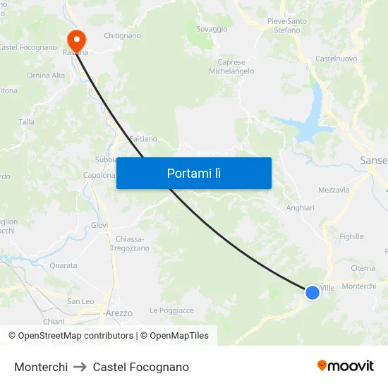 Monterchi to Castel Focognano map