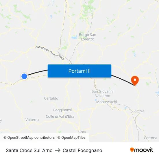 Santa Croce Sull'Arno to Castel Focognano map