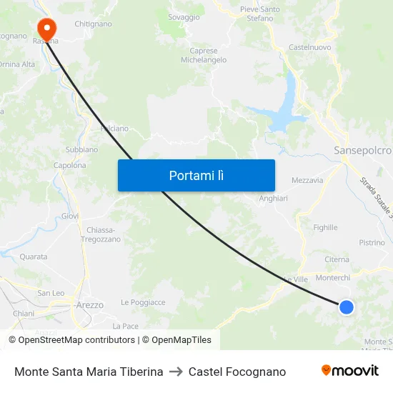 Monte Santa Maria Tiberina to Castel Focognano map