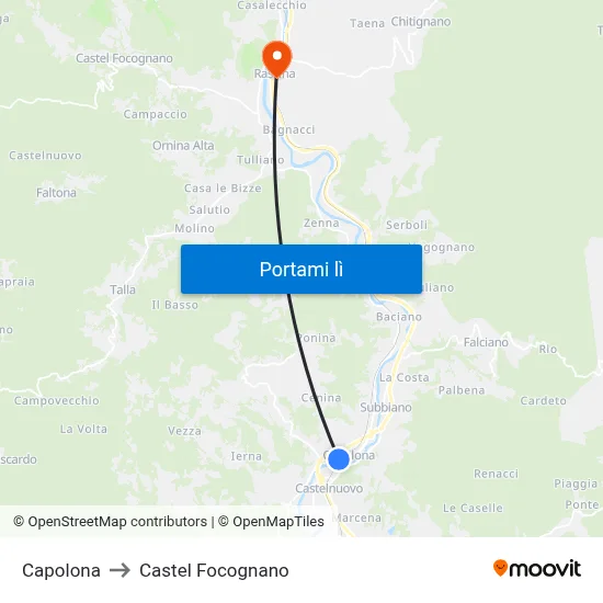 Capolona to Castel Focognano map