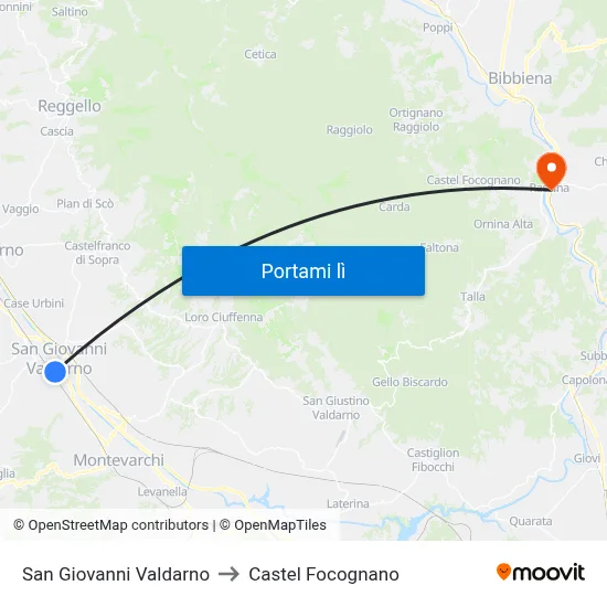 San Giovanni Valdarno to Castel Focognano map