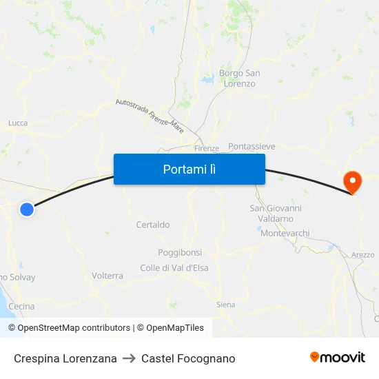 Crespina Lorenzana to Castel Focognano map