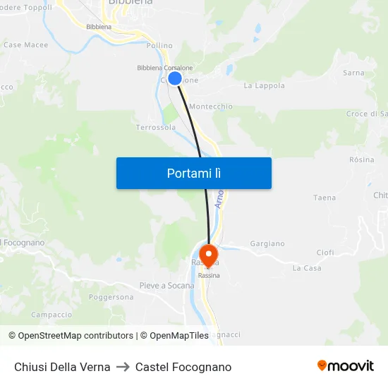 Chiusi Della Verna to Castel Focognano map