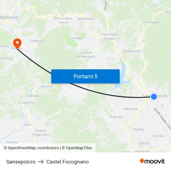 Sansepolcro to Castel Focognano map