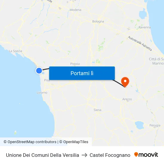 Unione Dei Comuni Della Versilia to Castel Focognano map