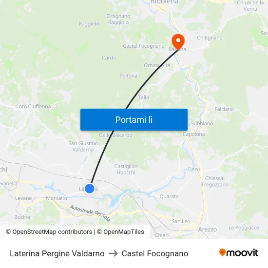Laterina Pergine Valdarno to Castel Focognano map