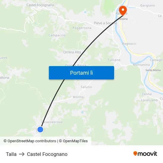 Talla to Castel Focognano map