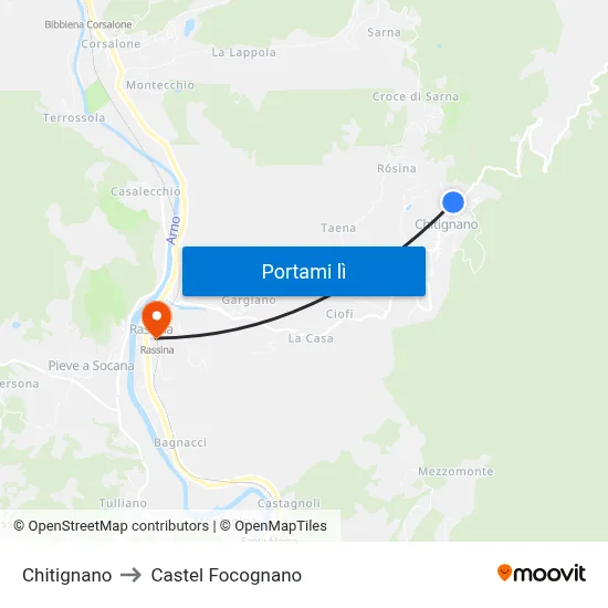 Chitignano to Castel Focognano map