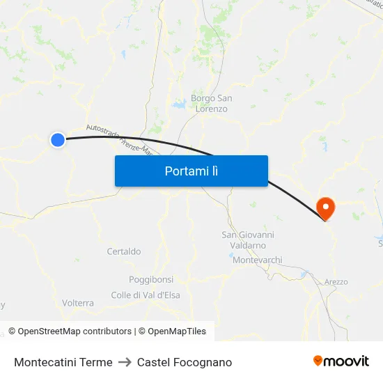 Montecatini Terme to Castel Focognano map