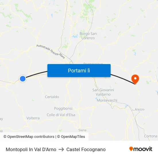 Montopoli In Val D'Arno to Castel Focognano map
