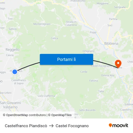 Castelfranco Piandiscò to Castel Focognano map