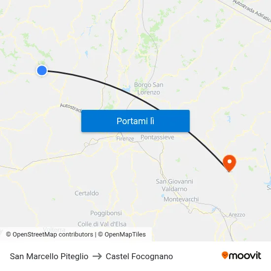San Marcello Piteglio to Castel Focognano map