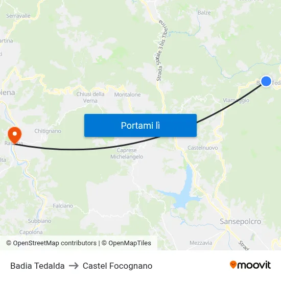 Badia Tedalda to Castel Focognano map