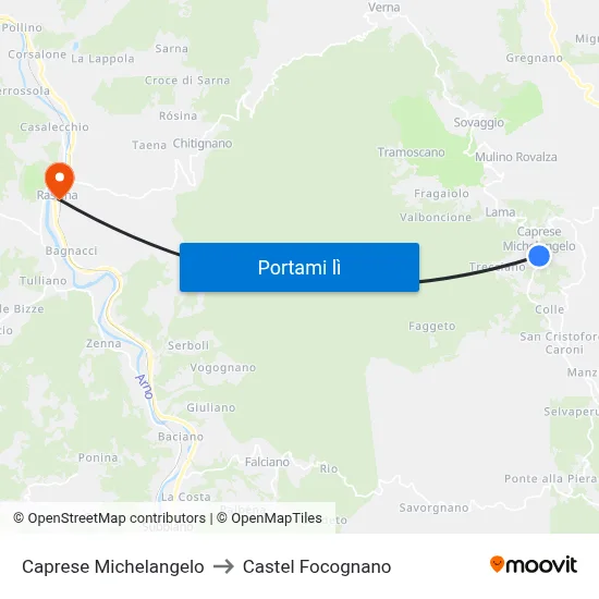Caprese Michelangelo to Castel Focognano map