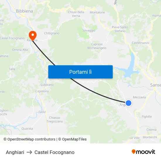 Anghiari to Castel Focognano map