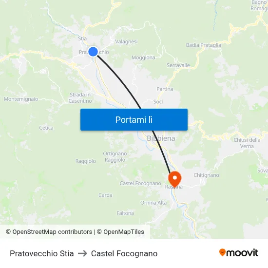 Pratovecchio Stia to Castel Focognano map