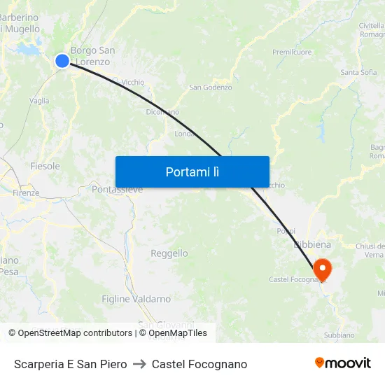 Scarperia E San Piero to Castel Focognano map
