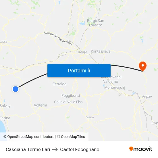 Casciana Terme Lari to Castel Focognano map