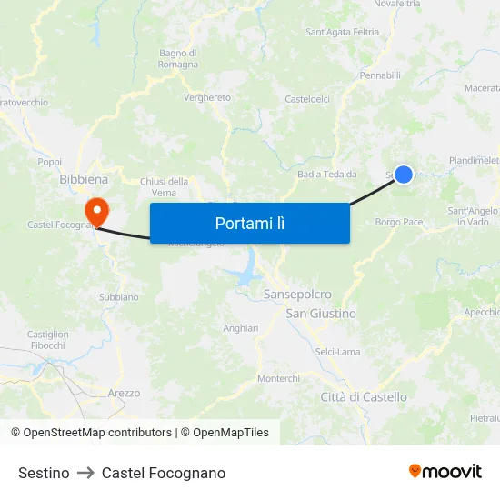 Sestino to Castel Focognano map