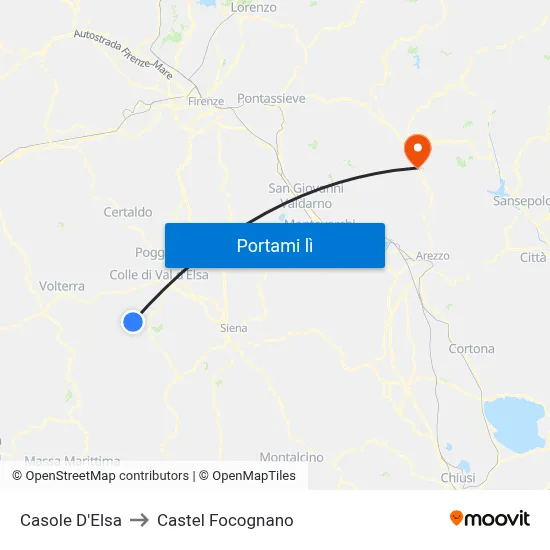 Casole D'Elsa to Castel Focognano map