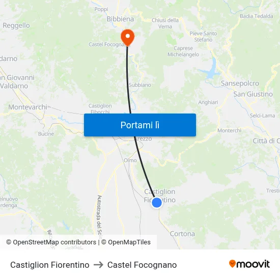 Castiglion Fiorentino to Castel Focognano map