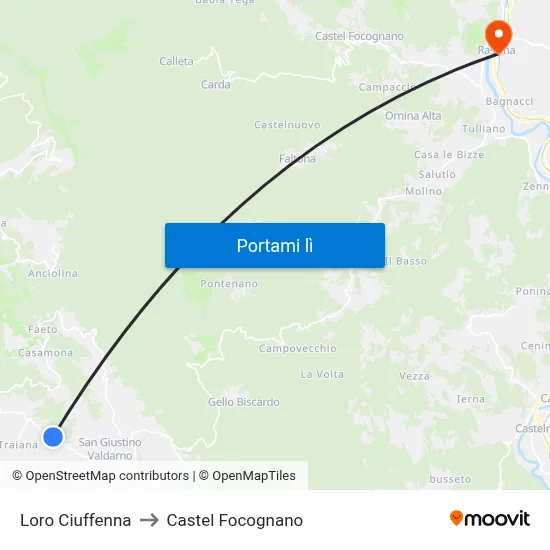 Loro Ciuffenna to Castel Focognano map
