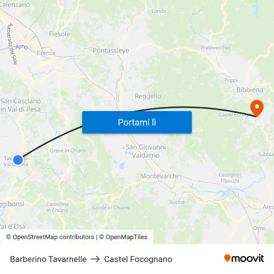 Barberino Tavarnelle to Castel Focognano map