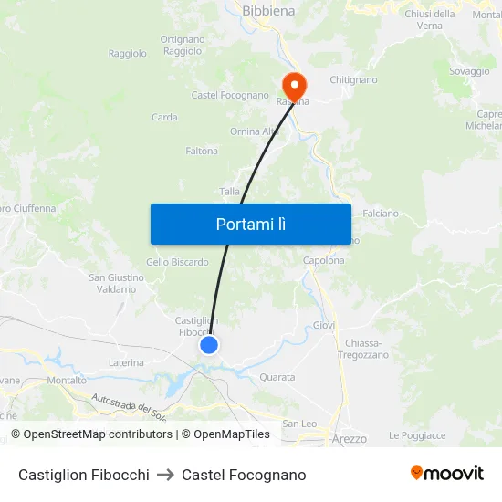 Castiglion Fibocchi to Castel Focognano map