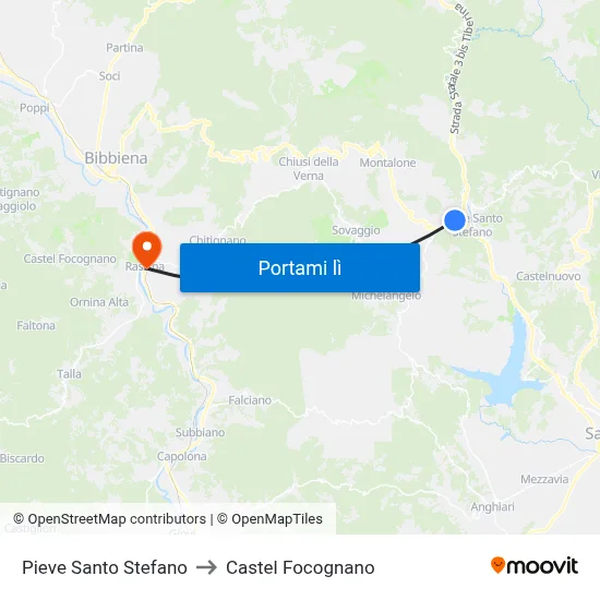 Pieve Santo Stefano to Castel Focognano map