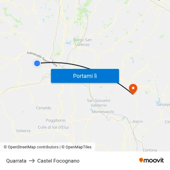 Quarrata to Castel Focognano map