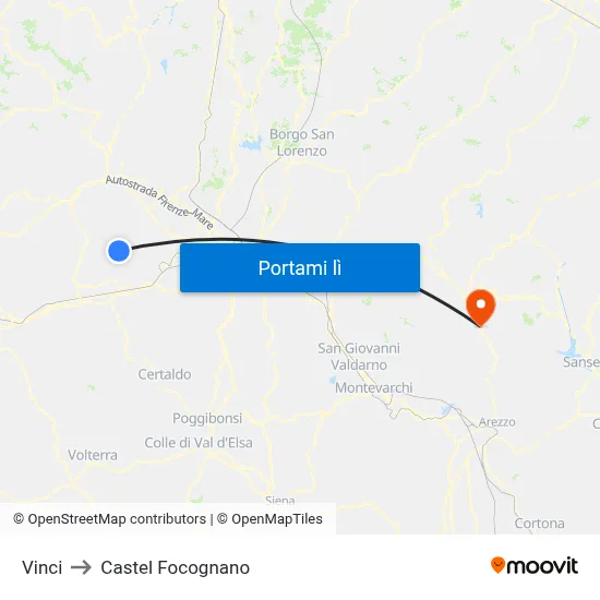 Vinci to Castel Focognano map
