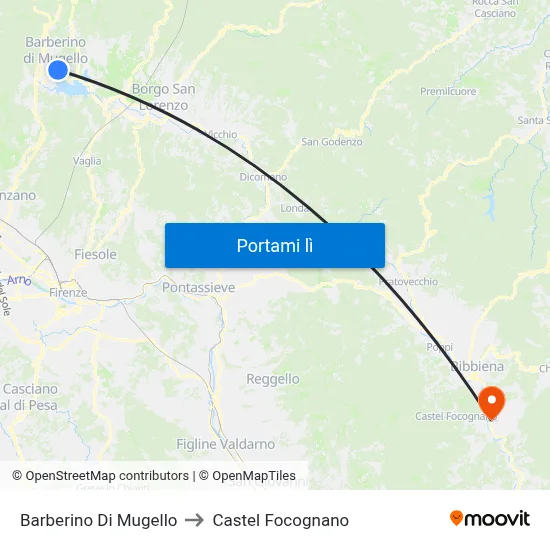 Barberino Di Mugello to Castel Focognano map