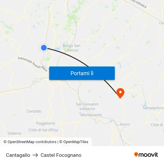 Cantagallo to Castel Focognano map