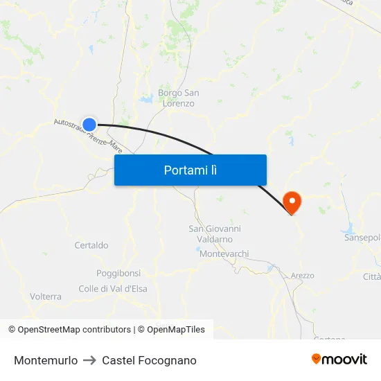 Montemurlo to Castel Focognano map