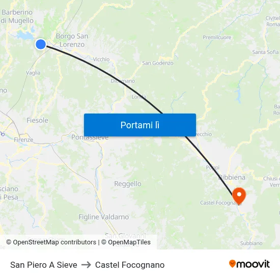 San Piero A Sieve to Castel Focognano map